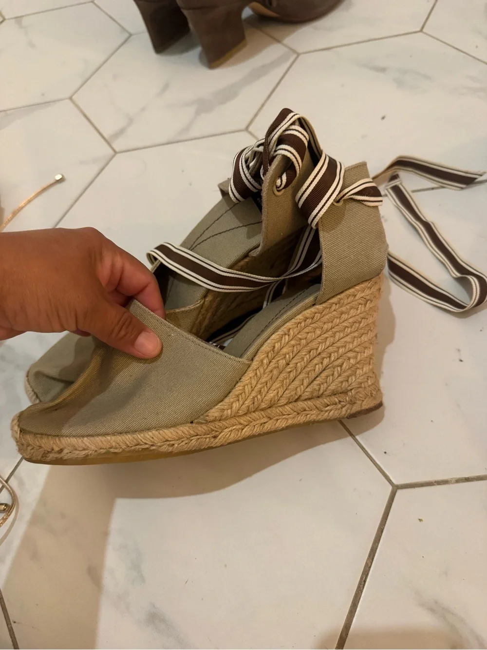 kate spade Tan Brown Ankle-Tie Wedge Espadrilles